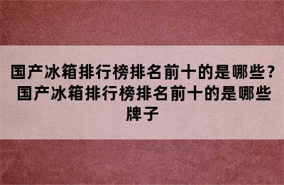 国产冰箱排行榜排名前十的是哪些？ 国产冰箱排行榜排名前十的是哪些牌子